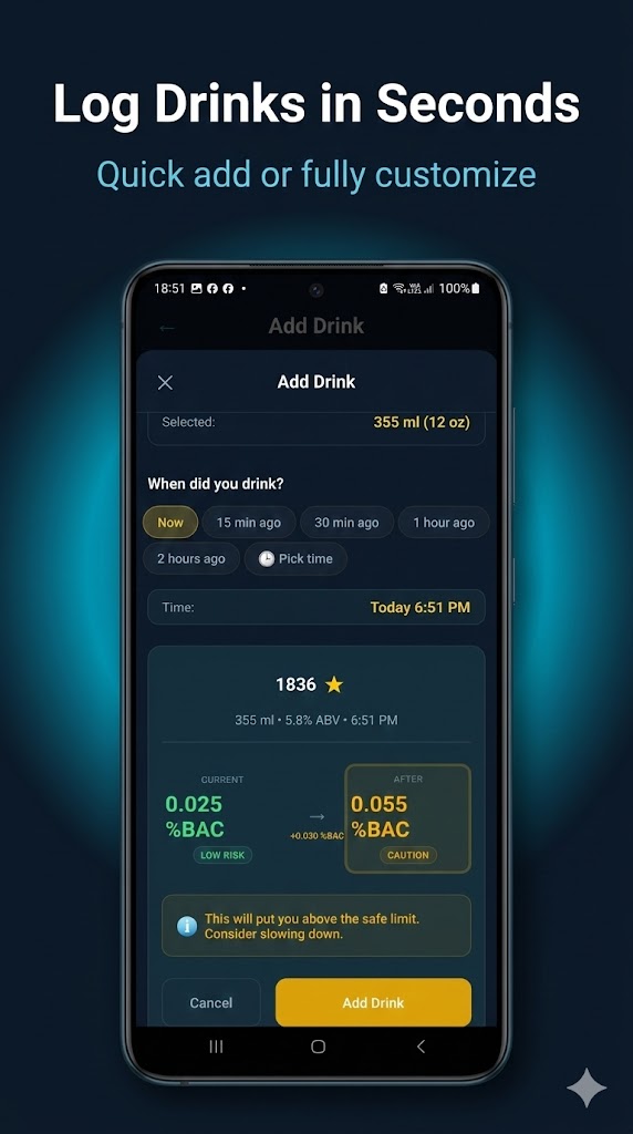 Log drinks in seconds