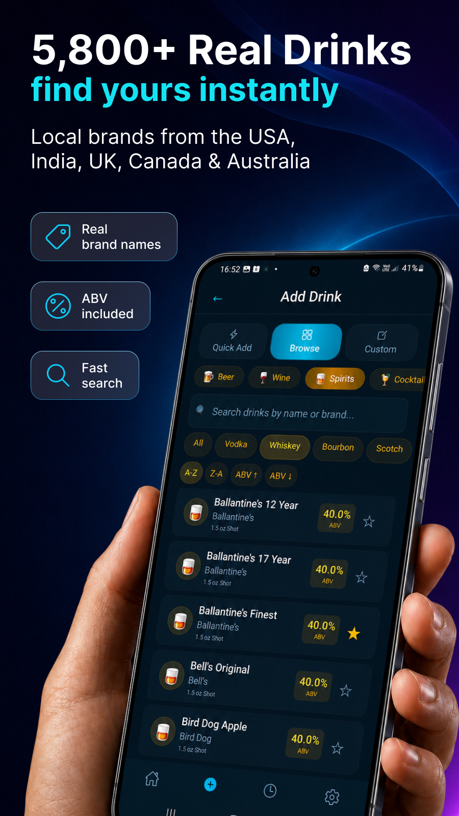 5,800+ real drinks database in Alcophone