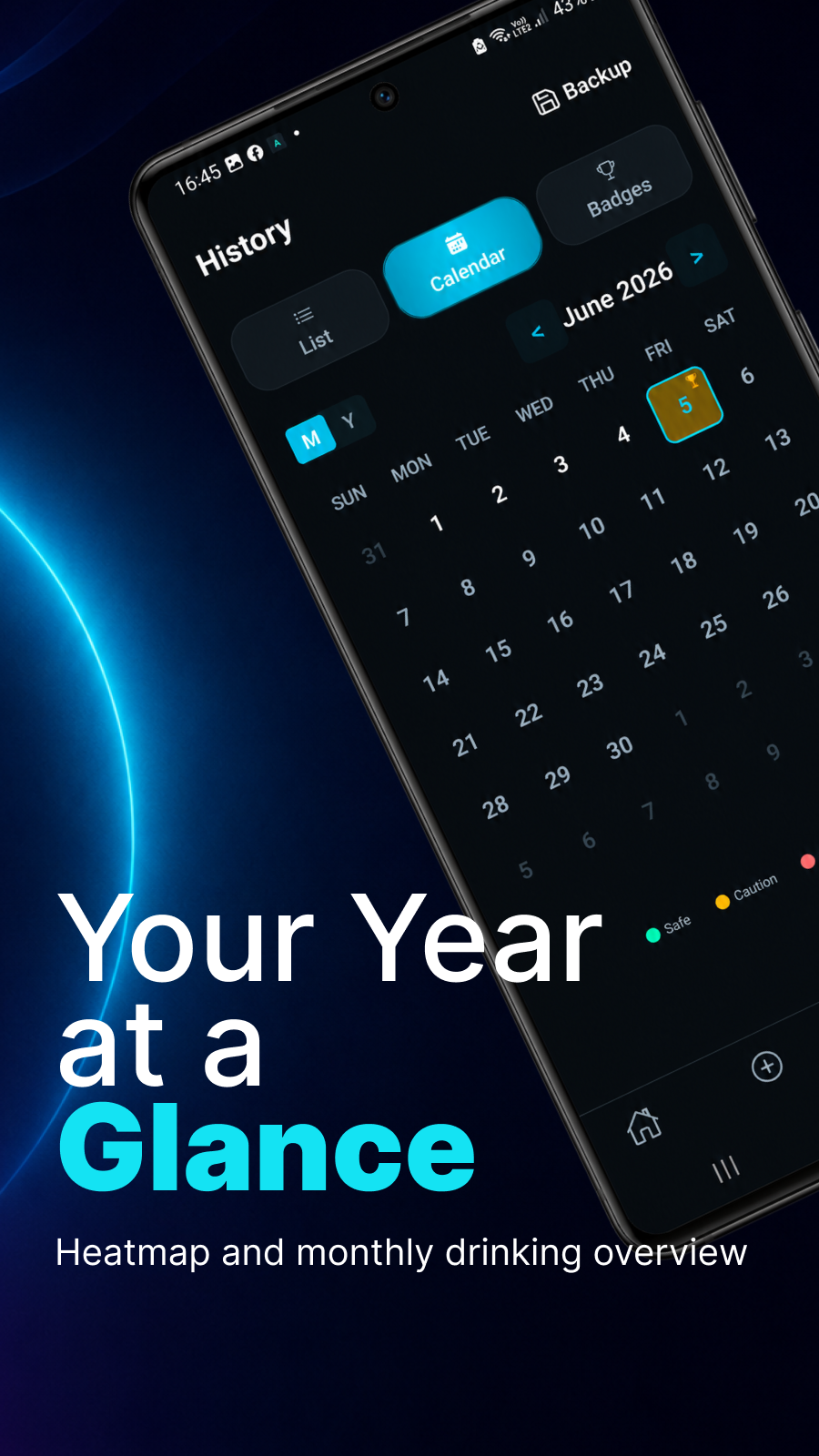 Alcophone calendar heatmap — your drinking year at a glance